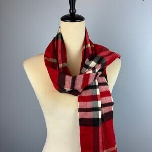 Cashmink V. Frass Scarf Shawl Red White Black Fringe Plaid Tartan Preppy Layer